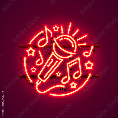 Neon label music karaoke banner. template design element. Vector illustration