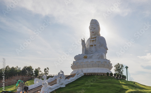 Wat Huai Pla Kha's architecture with cloudy blue sky background