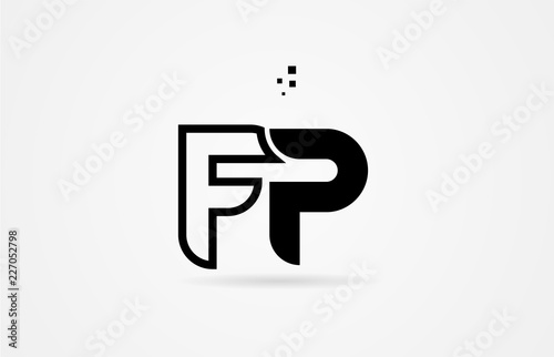 black and white alphabet letter fp f p logo icon design