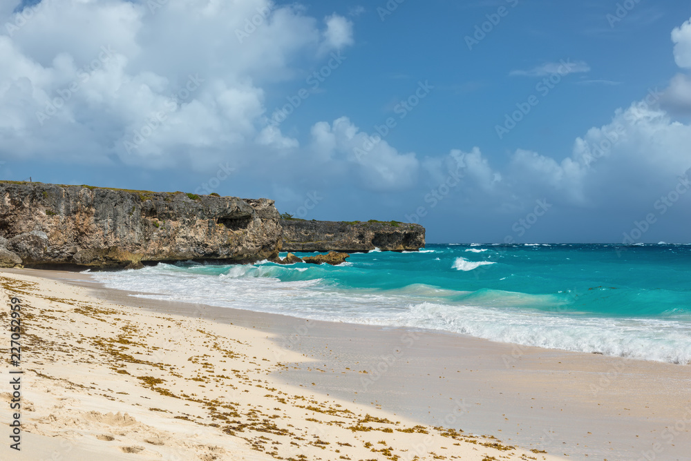 Rocks on the Bottom beach. Bottom Bay is one of the most beautiful beaches on the Caribbean island of Barbados.