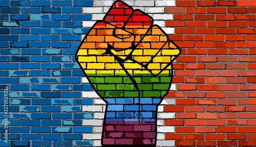 LGBT Protest Fist on a France brick Wall Flag - Illustration, 
Brick Wall France flag and Gay flags