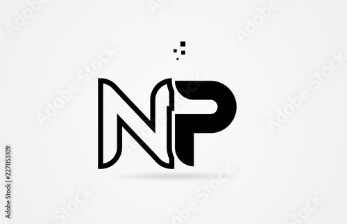 black and white alphabet letter np n p logo icon design