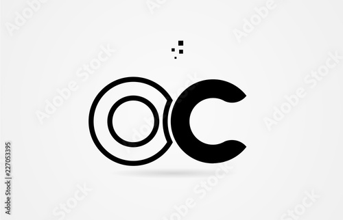 black and white alphabet letter oc o c logo icon design