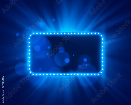 Neon frame light color blue on a bright background. Vector illustration
