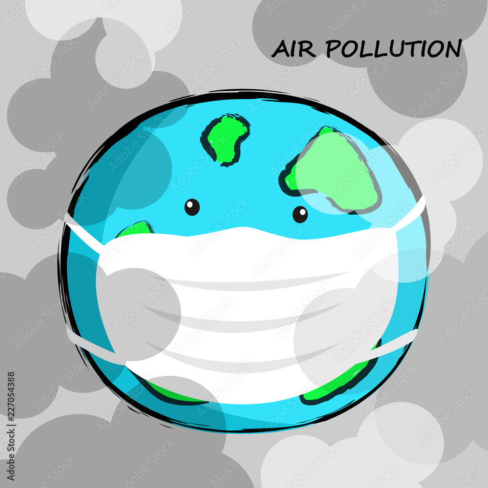 Earth in gas mask. Toxic air pollution concept. Vector cartoon  illustration. Stock Vector | Adobe Stock