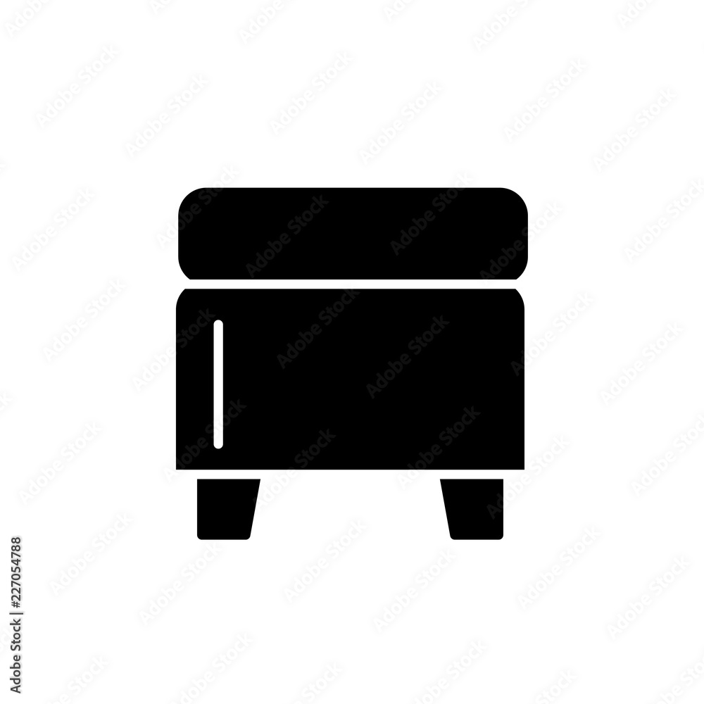 Black & white vector illustration of square storage ottoman, pouf. Flat icon of accent stool or chair. Living room, bedroom & patio furniture. Isolated on white background. Black & white vector illustration of square storage ottoman, pouf. Flat icon of accent stool or chair. Living room, bedroom & patio furniture. Isolated on white background.