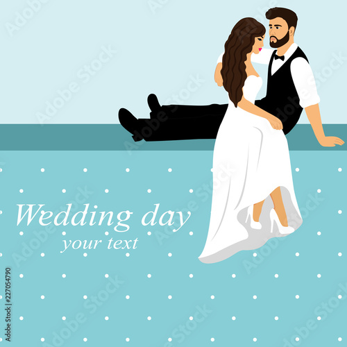 Invitation card with the bride and groom in vintage style. Bride