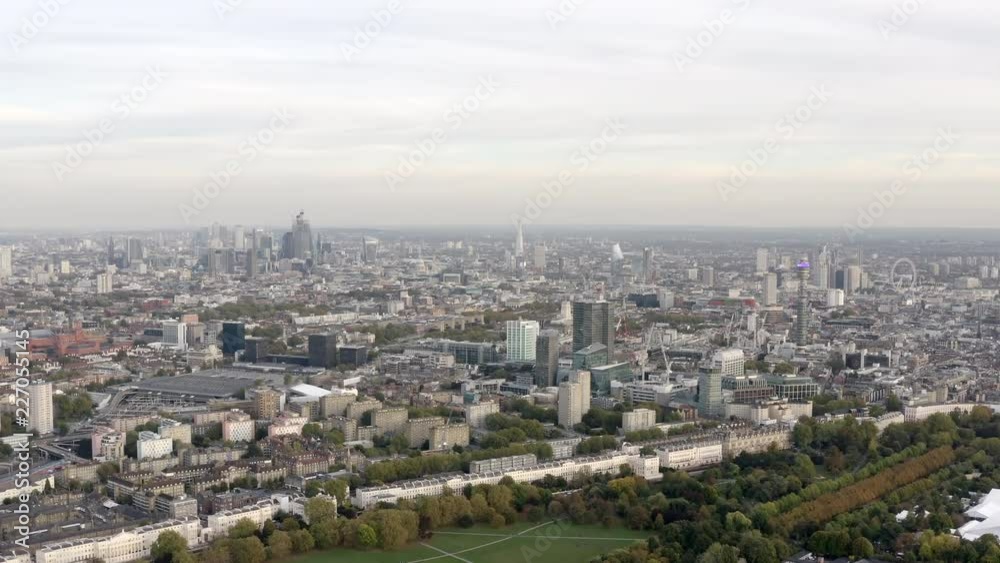Aerial view cityscape of London with urban architectures. Icons of the London skyline feat residential neighborhood such as Euston, Fitzrovia, Marylebone with Central Famous Buildings in England, UK Aerial view cityscape of London with urban architectures. Icons of the London skyline feat residential neighborhood such as Euston, Fitzrovia, Marylebone with Central Famous Buildings in England, UK