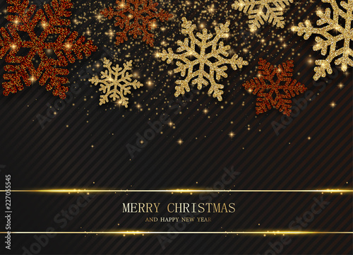 Christmas and New Year card with beautiful shiny snowflakes.