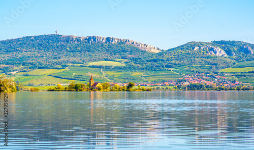 Palava Hills above Nove Mlyny Reservoir on sunny summer day. Palava Protected Landscape Area, Southern Moravia, Czech Republic. photo