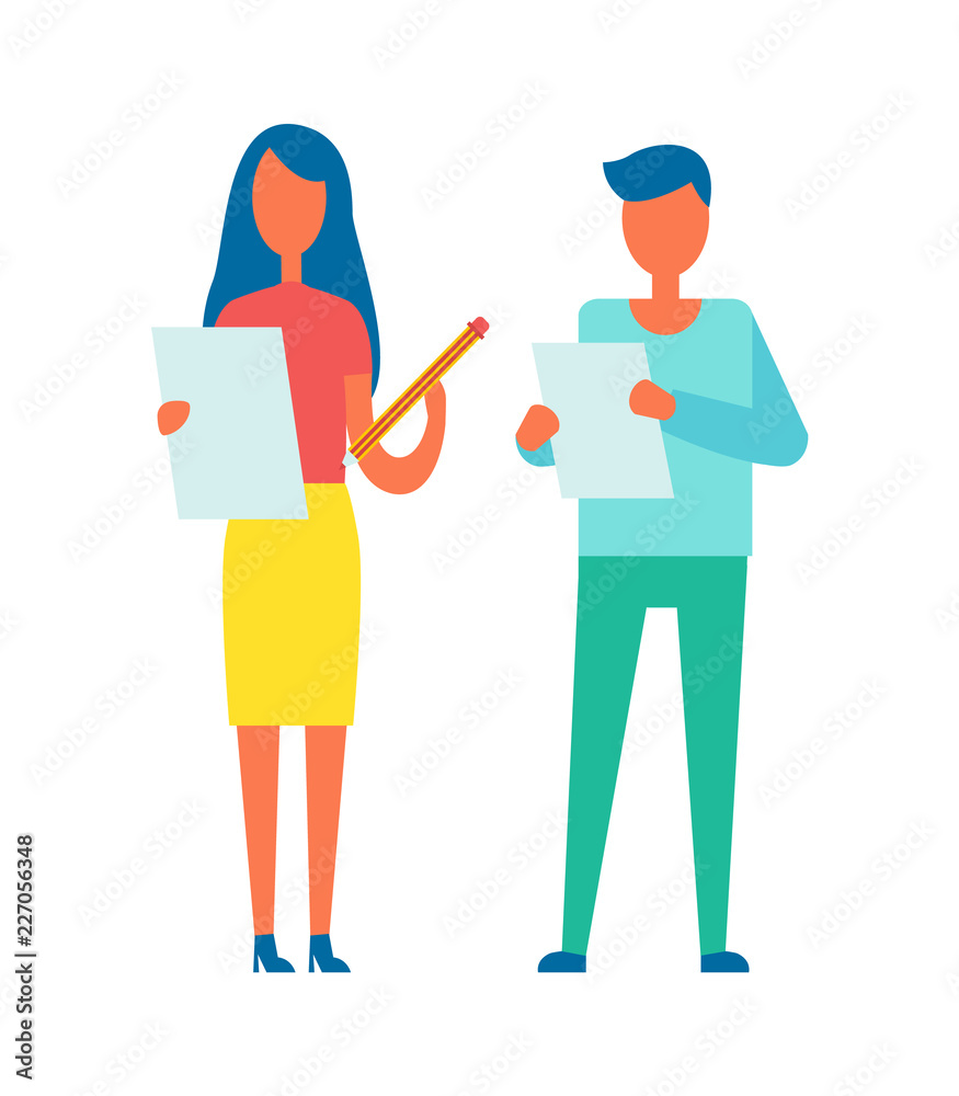 Woman and Man Reading Pages Vector Illustration Woman and Man Reading Pages Vector Illustration