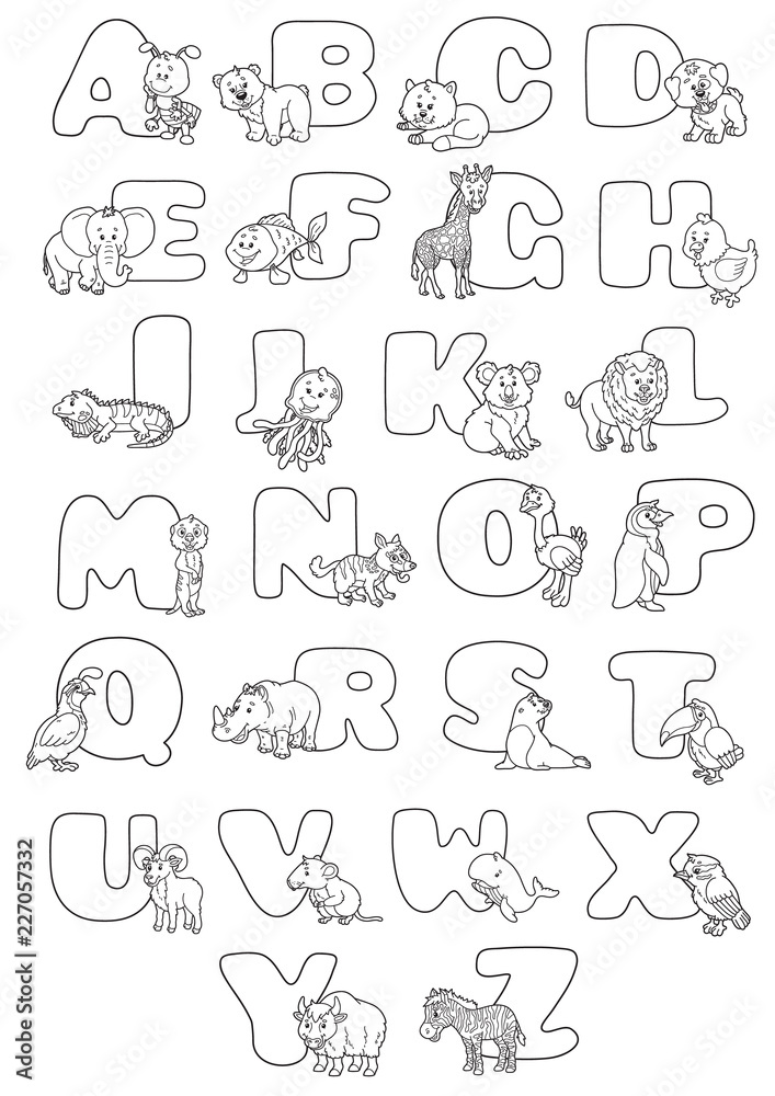 Cartoon alphabet poster. Vector illustration of educational alphabet ...