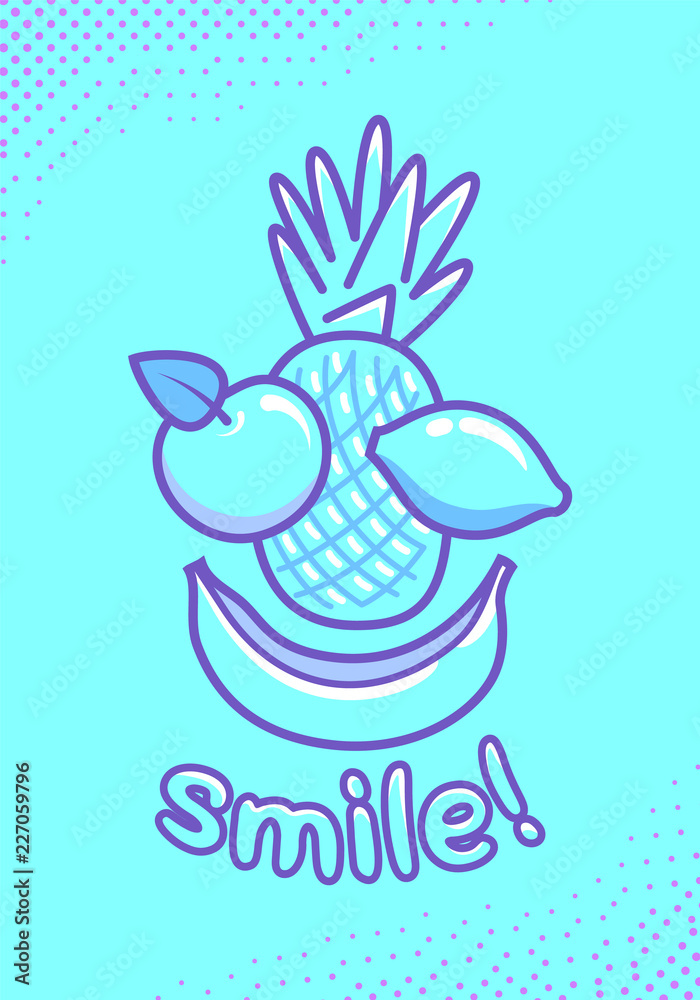 Obraz premium Cute poster with fruit and an inscription smile. Cartoon illustration