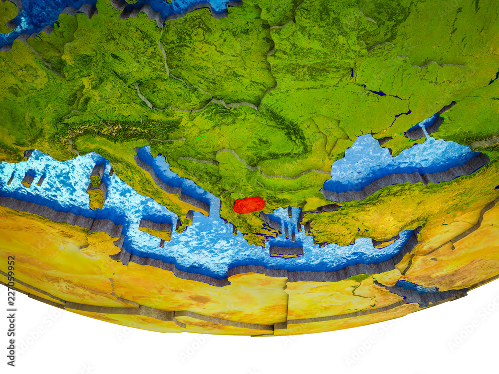 Macedonia on 3D Earth with divided countries and watery oceans. Macedonia on 3D Earth with divided countries and watery oceans.