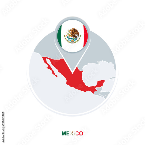 Mexico map and flag, vector map icon with highlighted Mexico
