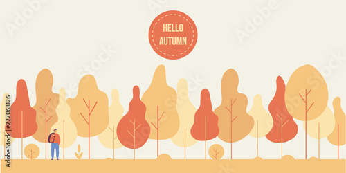 Autumn park landscape. Flat vector horisontal background, simple design.
