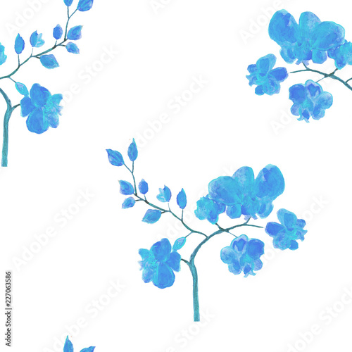 Decorative background with hand drawn flowers. Hand painted watercolor elements. Seamless pattern.