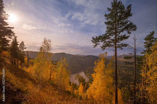 Taiga landscape and rivers in autumn