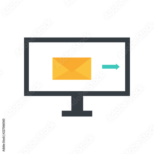 Vector computer screen displaying email sending. Computer monitor icon. Computer screen with email letter.