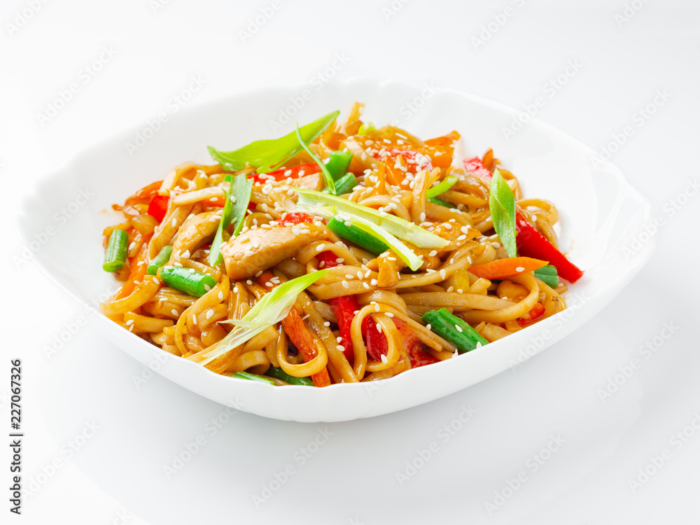 Udon noodles with chicken and teriyaki sauce Udon noodles with chicken and teriyaki sauce