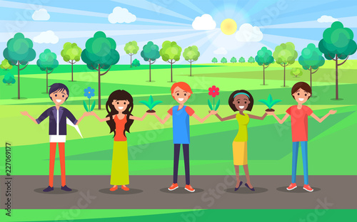 Happy People Hold Hands Celebrate Environment Day