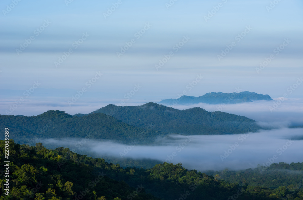Mountain landscape with fog.