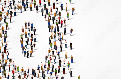 Large group of people in number 0 zero form. Vector background