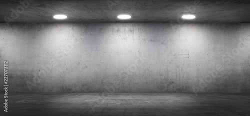Dark Empty Room with Concrete Wall and Floor Background for Product Placement