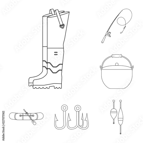 Vector design of fish and fishing icon. Set of fish and equipment vector icon for stock.
