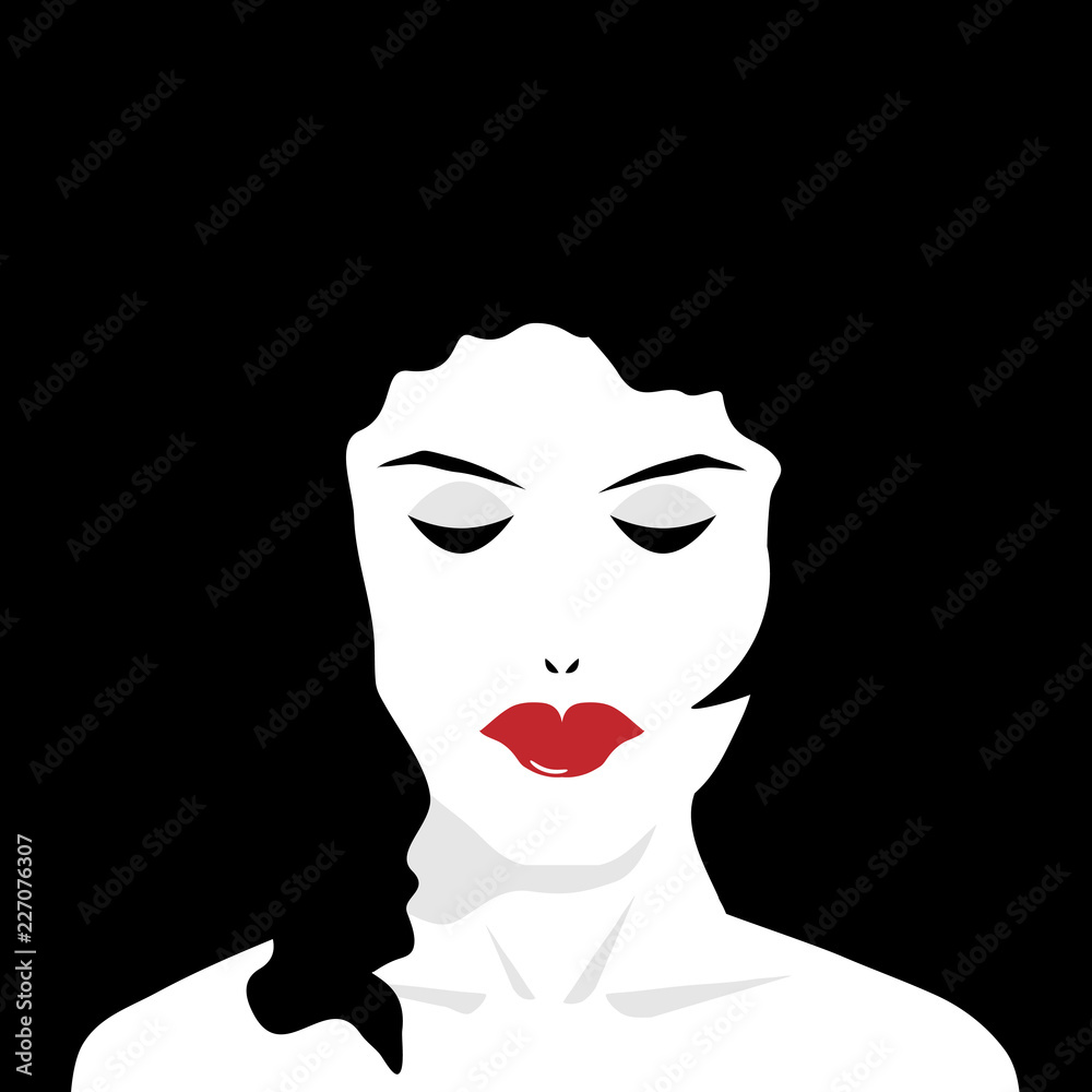 An attractive woman is featured in a dramatic minimalist beauty and fashion illustration with space for text. An attractive woman is featured in a dramatic minimalist beauty and fashion illustration with space for text.
