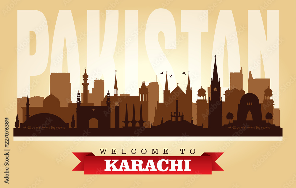 Karachi Pakistan city skyline vector silhouette