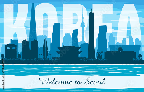 Seoul Korea city skyline vector silhouette
