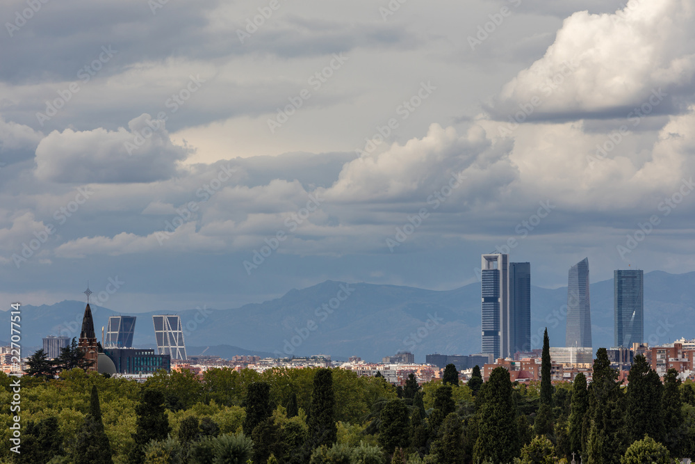 Skyline of Madrid with the four towers in the background and the cemetery of Almudena in the foreground Skyline of Madrid with the four towers in the background and the cemetery of Almudena in the foreground