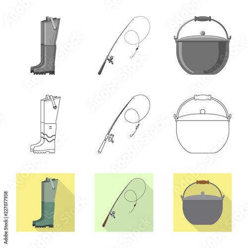 Vector illustration of fish and fishing logo. Collection of fish and equipment stock symbol for web.