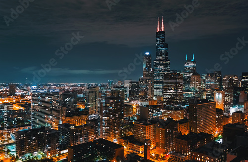 Downtown chicago cityscape skyscrapers skyline at night