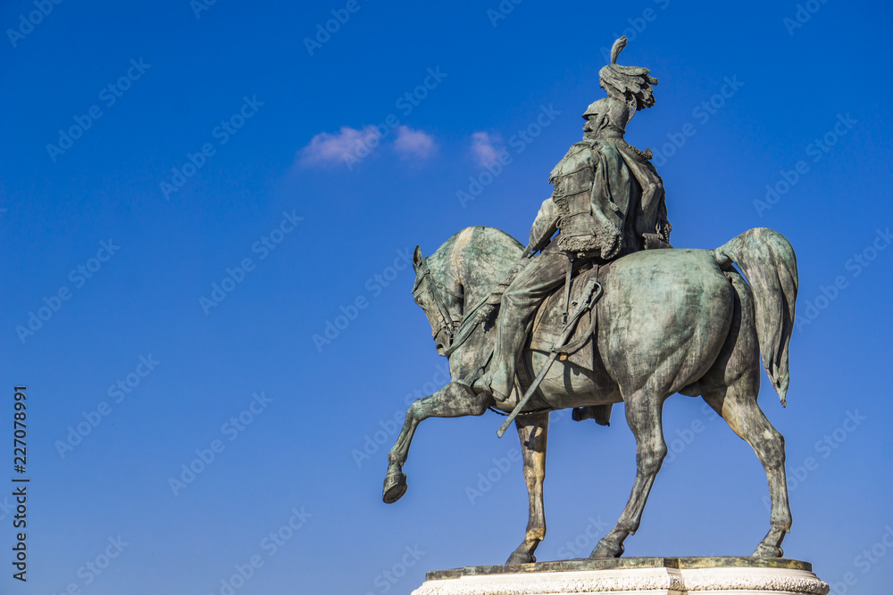 Equestrian statue of Vittorio Emanuele II on Vittoriano (Altar of the Fatherland) in Rome, Italy