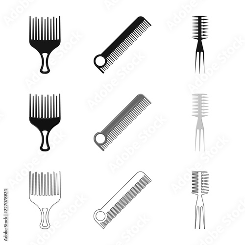 Vector illustration of brush and hair sign. Collection of brush and hairbrush stock symbol for web.