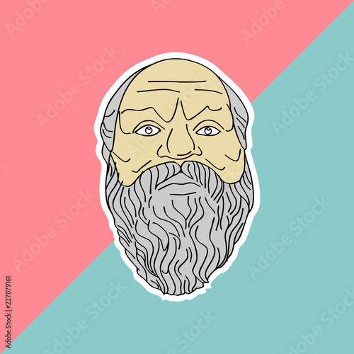 Socrates hand drawn vector isolated on pastel colors background. Trendy punchy pastels with vintage drawing ancient philosopher.