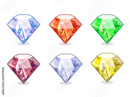 A Collection Of Vector VIrtual Gifts: Precious Stone, Jewel, Gem, Sapphire, Emerald, Ruby On White Background;