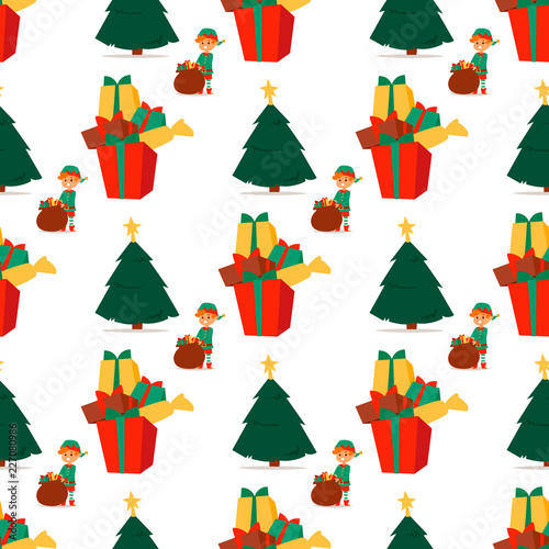 Santa Claus elf kids cartoon elf helpers vector illustration children elves characters traditional costume seamless pattern background