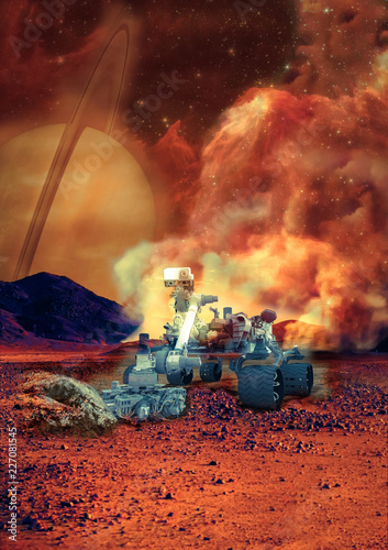 Rover on the Mars. Collage. Elements of this image furnisfurnished by NASA.