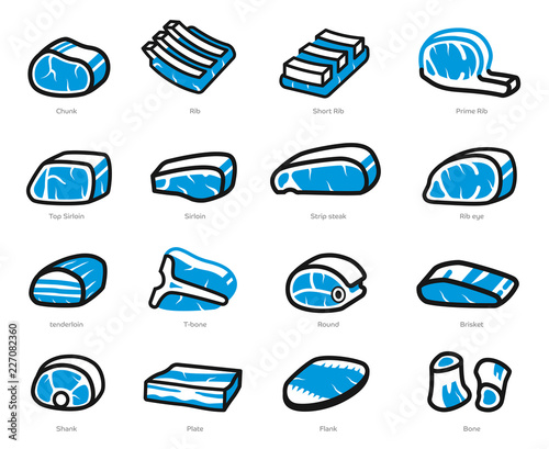 Pieces of beef and pork freeze in general market for cooking(icon concept).