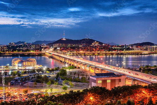 banpo bridge and han river at seoul city south korea photo