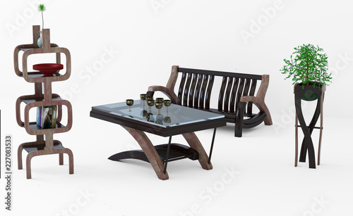 Furniture of three varieties of wood