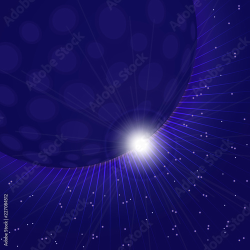 Planet with craters and stars in dark outer space. Vector illustration.