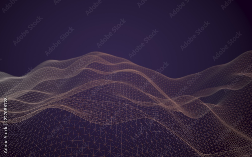 Abstract landscape background. Cyberspace purple grid. Hi-tech network. 3D illustration