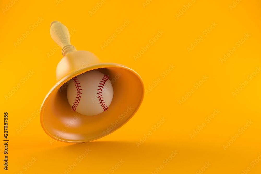 Baseball ball inside handbell - obrazy, fototapety, plakaty 