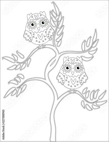 Coloring book for adult and older children. Coloring page with cute owl and floral frame. Outline drawing in zentangle style