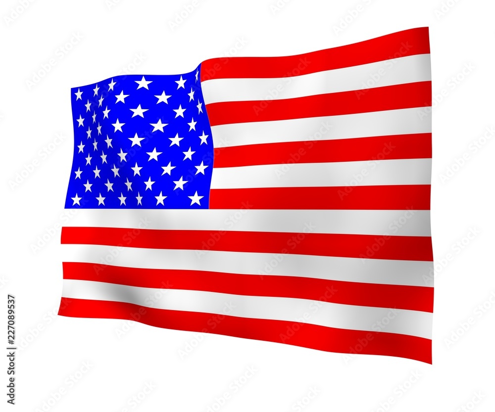 Waving flag of the United States of America. Stars and Stripes. State symbol of the USA. 3D illustration Waving flag of the United States of America. Stars and Stripes. State symbol of the USA. 3D illustration
