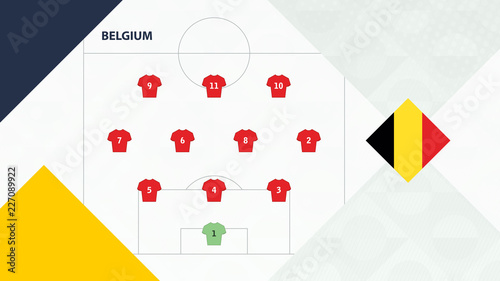 Belgium team preferred system formation 3-4-3, Belgium football team background for European soccer competition.